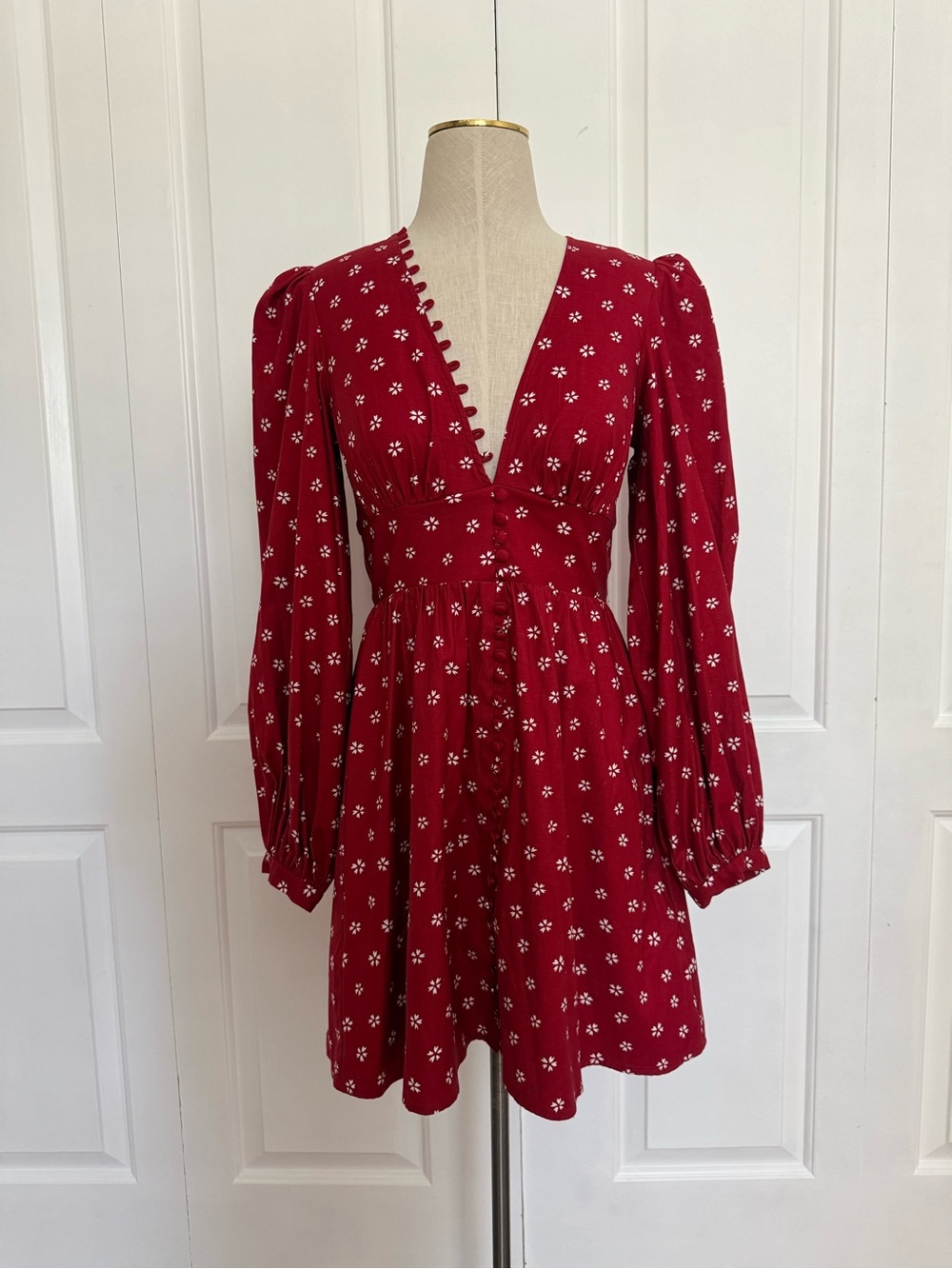 Reformation Red Floral Cotton Mini Dress Caitie Size 0
